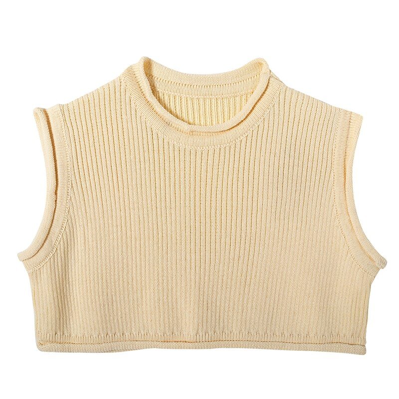 Spring and summer women's sweater casual solid color round neck sleeveless loose short sweater