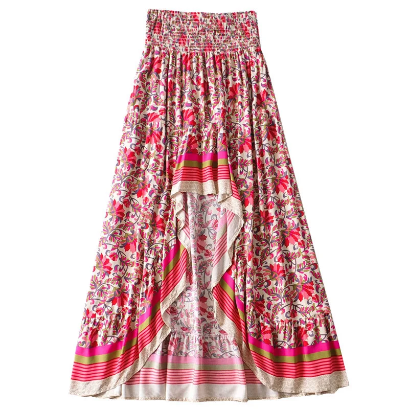 Fashion Bohemia Asymmetrical Hem Floral Skirts