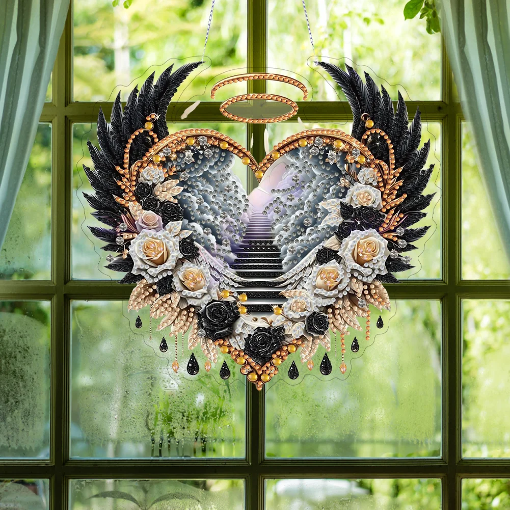 DIY Black Wings Diamond Art Acrylic Hanging Pendant Diamond Painting Home Decor