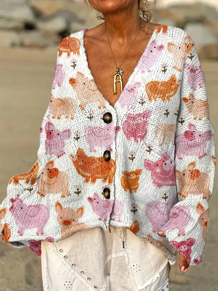 Women's Lovely Pig Art Print Casual Pullover Sweater