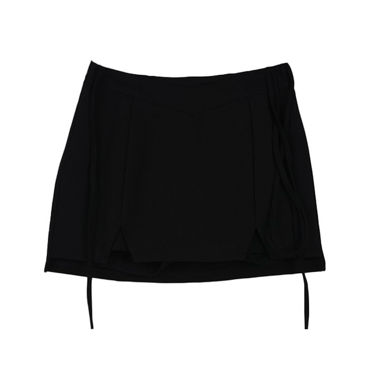 High Waist Pure Color Lace Up Split Skirt - Modakawa modakawa