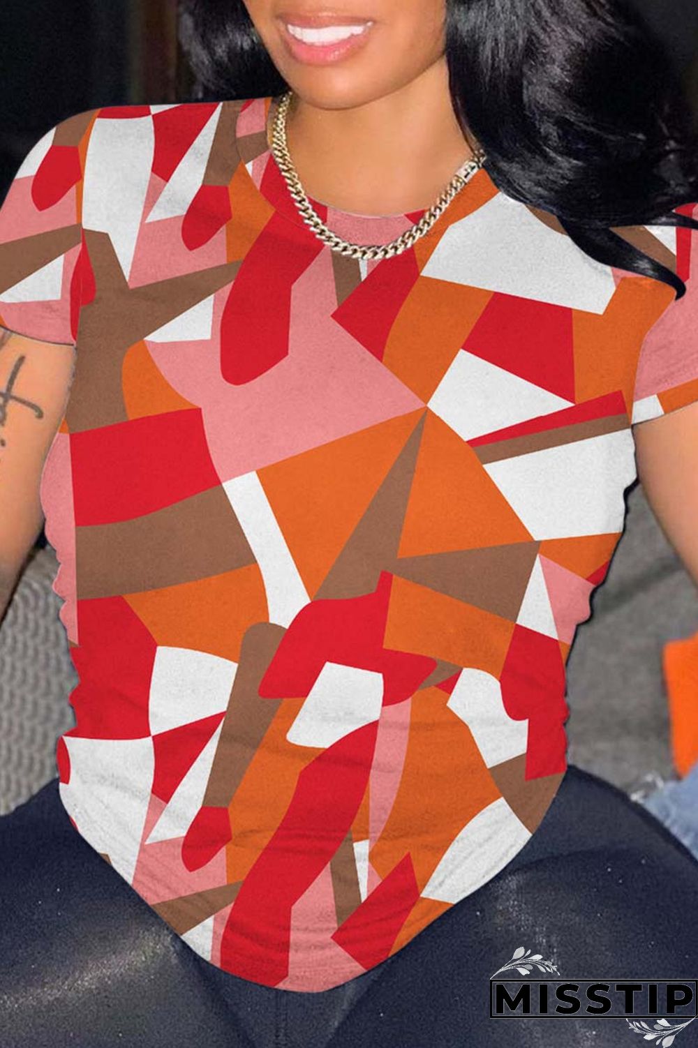 Pink Casual Print Basic O Neck T-Shirts