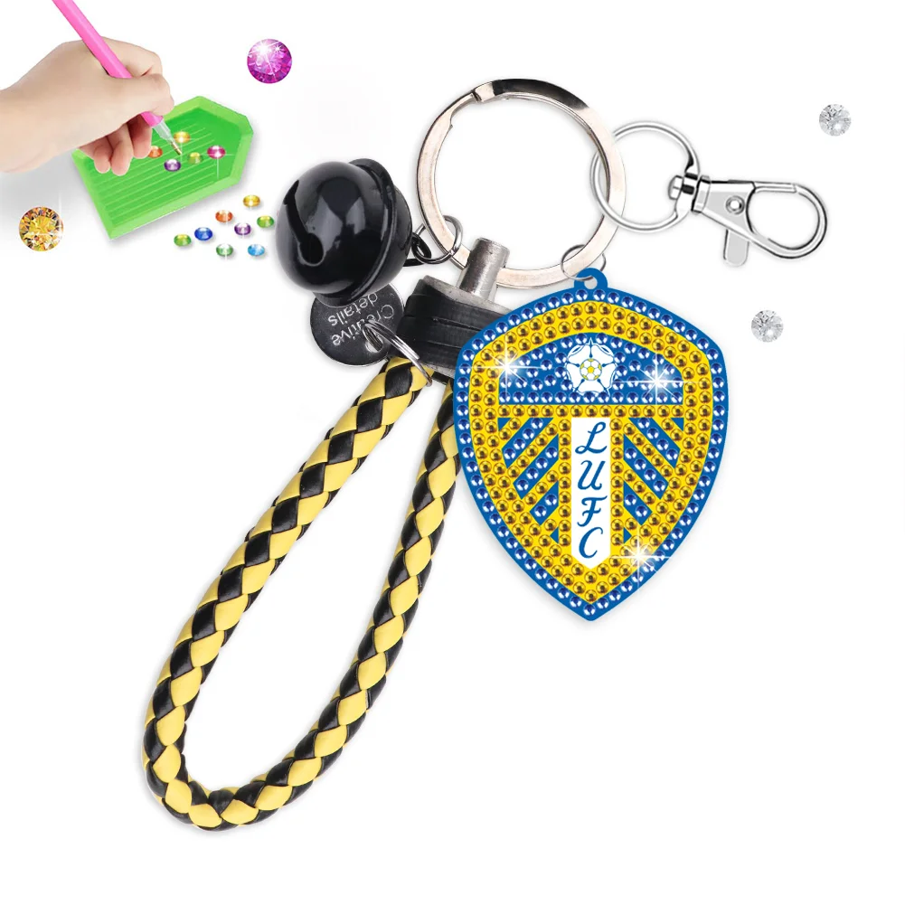 【Upgrade】DIY Leeds United F.C. Logo Double Sided Rhinestone Painting Keychain Pendant for Adult