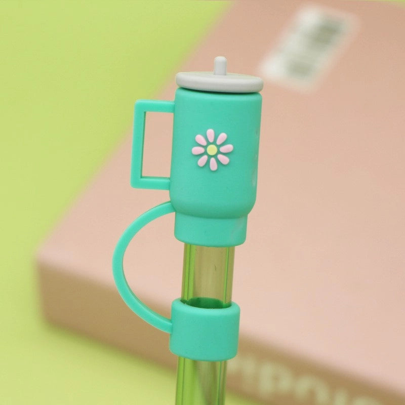 5 Pieces Silicone Straw Cap Flower Cartoon Baiyun Cup Straw Protective Cover Dust Plug 10mm
