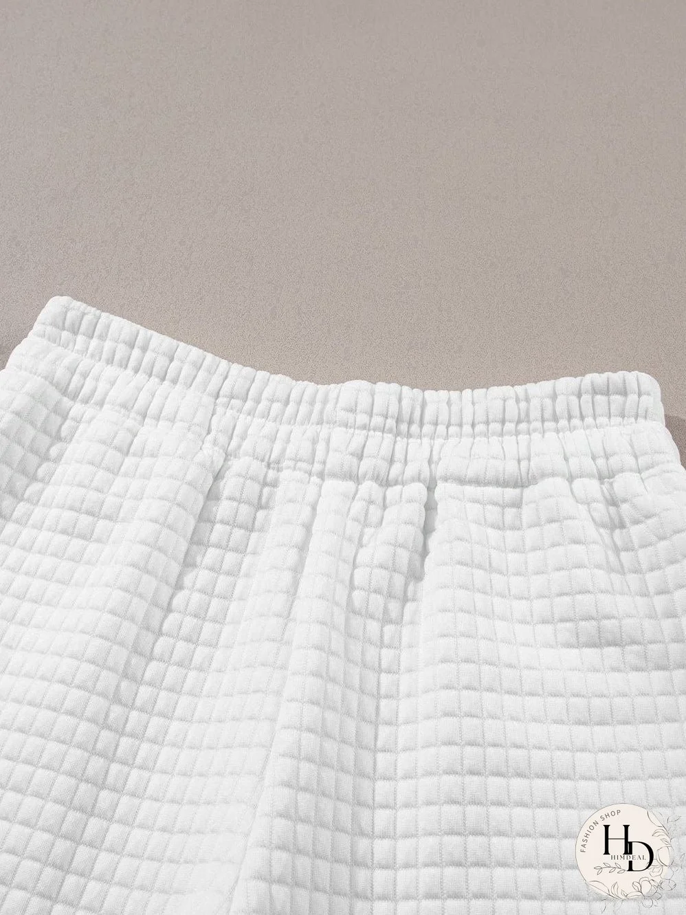 Chic White Textured Lattice Crop Top and Jogger Pants Ensemble