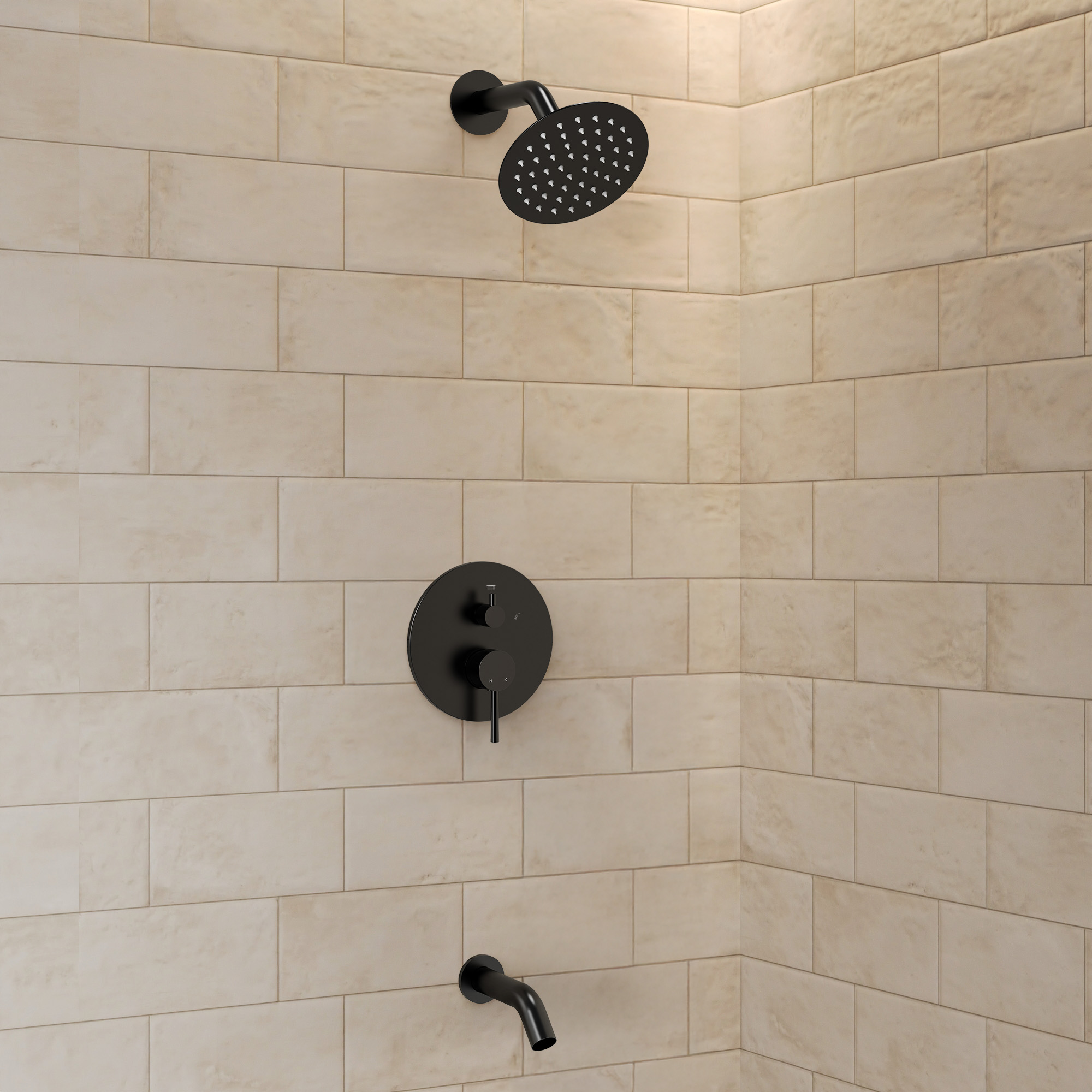 Single Handle 6 in. Wall Mount 1-Spray Tub and Shower Faucet 2.5 GPM in Matte Black Valve Included