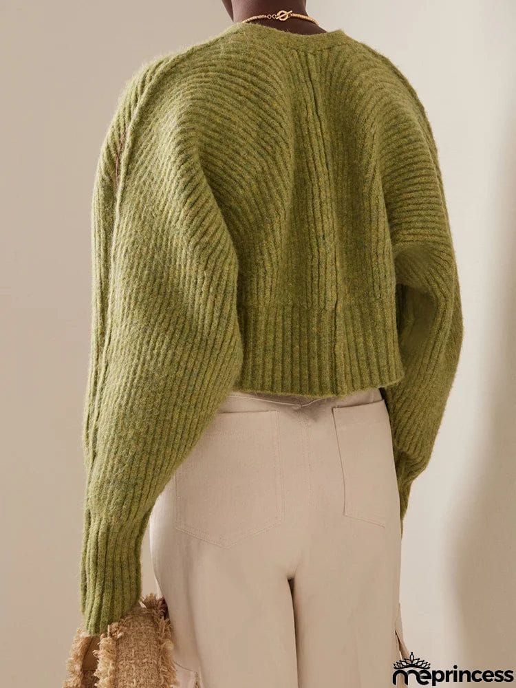 Stylish Long Sleeves Solid Color V-Neck Cardigan Sweater Short Tops