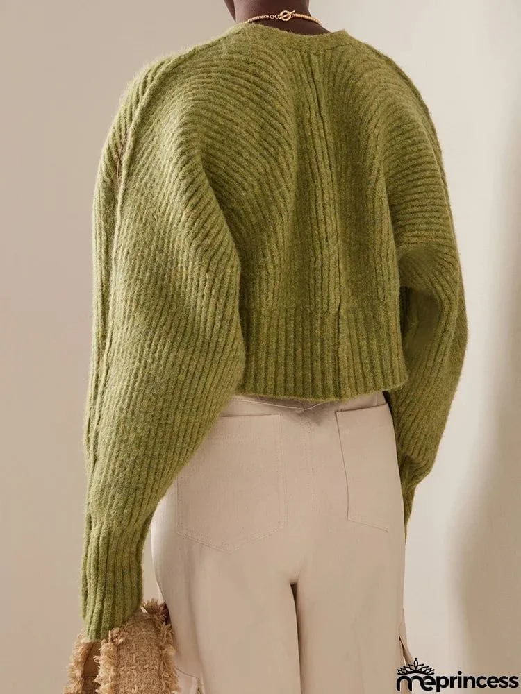 Stylish Long Sleeves Solid Color V-Neck Cardigan Sweater Short Tops