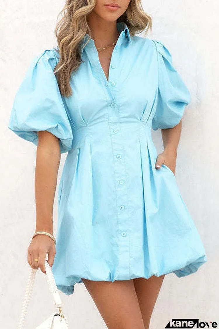 Celebrities Elegant Solid Printing Turndown Collar Shirt Dress Dresses