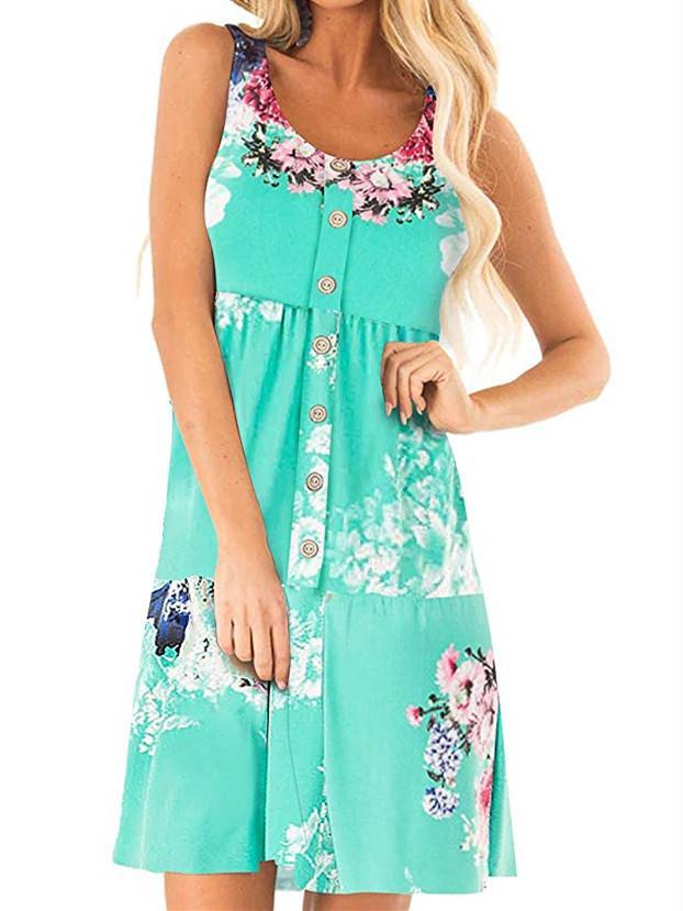 Women Half Sleeve V-neck Solid Color Dress