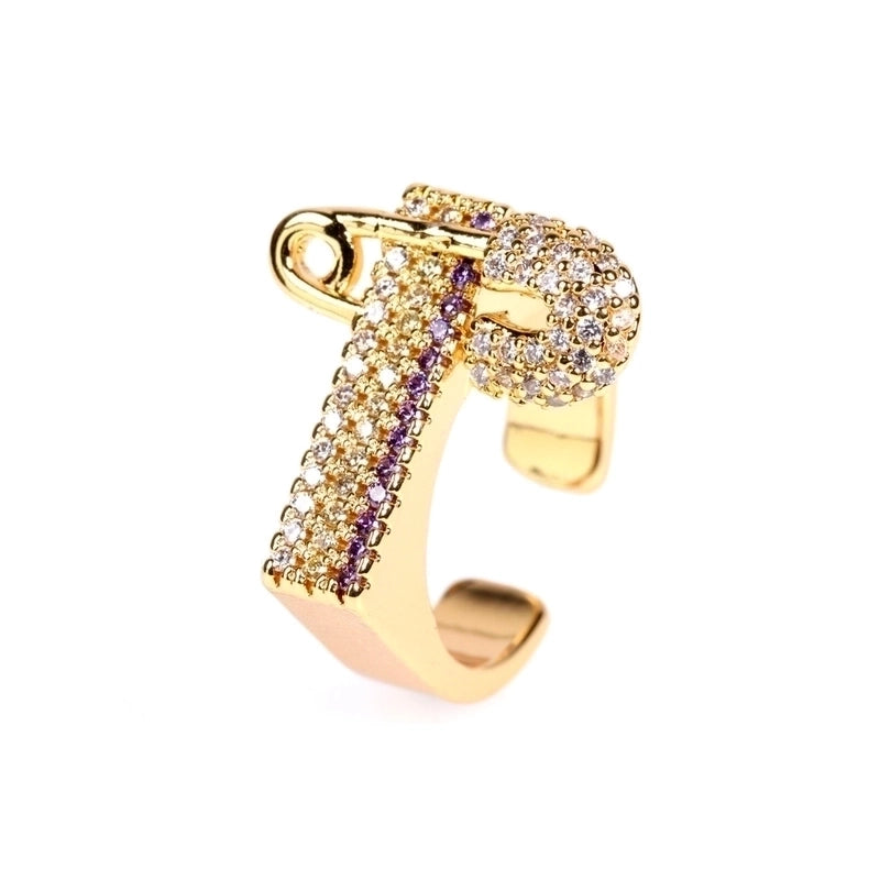Copper 18K Gold Plated IG Style Basic Minimalist Inlay Geometric Zircon Adjustable Ring