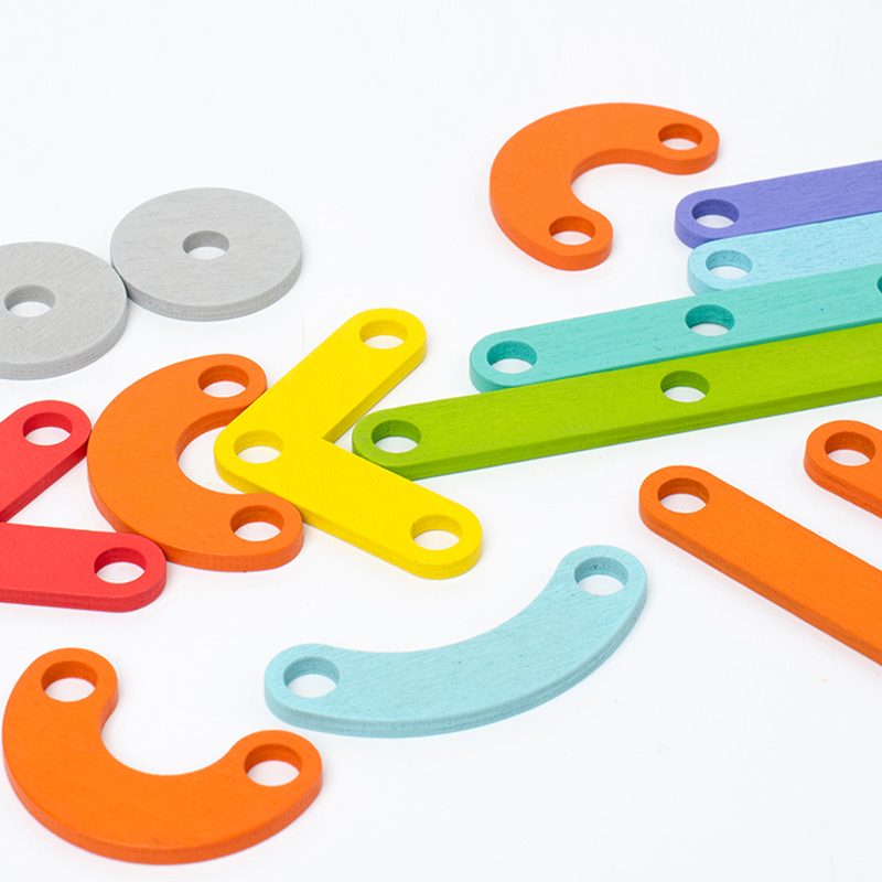 Tegooe Wooden Pegboard Geometric Shape Construction Kit - Creative Sensory Toy for Kids