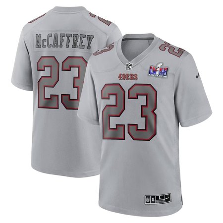 Men's San Francisco 49ers #23 Christian McCaffrey  Gray Super Bowl LVIII Atmosphere Fashion Game Jersey