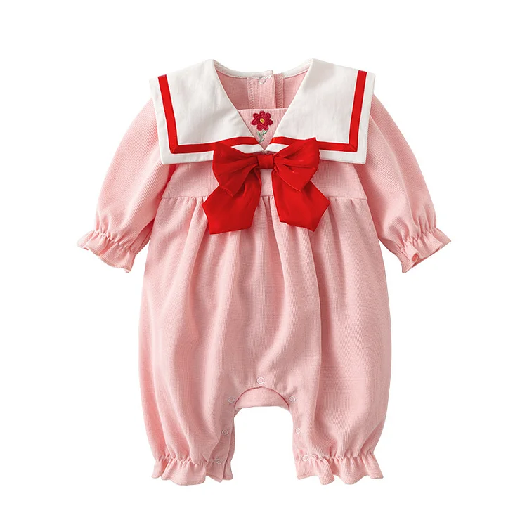 Baby Girl Clothes Onepeice Long Sleeve Red Bow Pinkie Romper