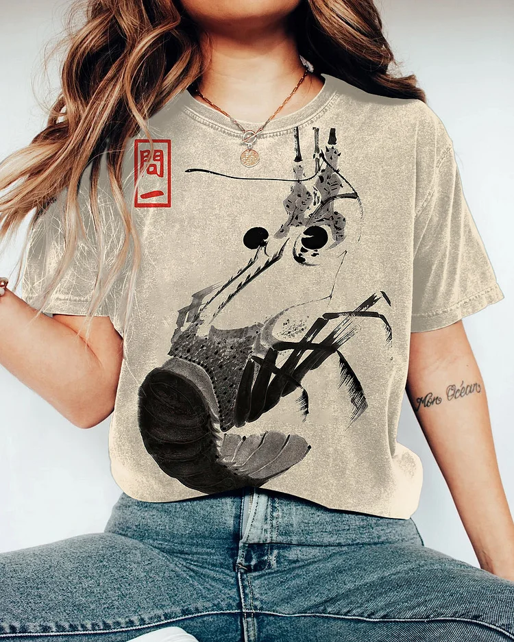 Ink Flying Crane Print Short Sleeve Tshirt