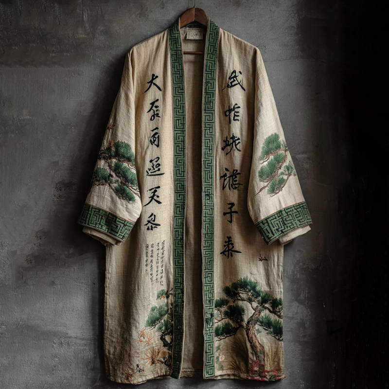 Japanese Style Retro Calligraphy Pine Art Flowing Kimono  artssus