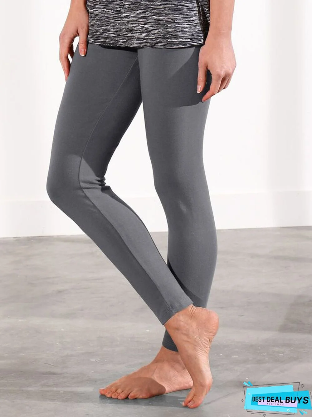 Plain Sports Autumn Polyester High Elasticity Daily Tight Standard Regular Size Leggings for Women