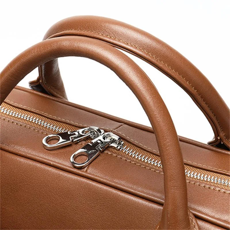 Leather Business Retro Large-Capacity Briefcase 14 Inch Computer Handbag