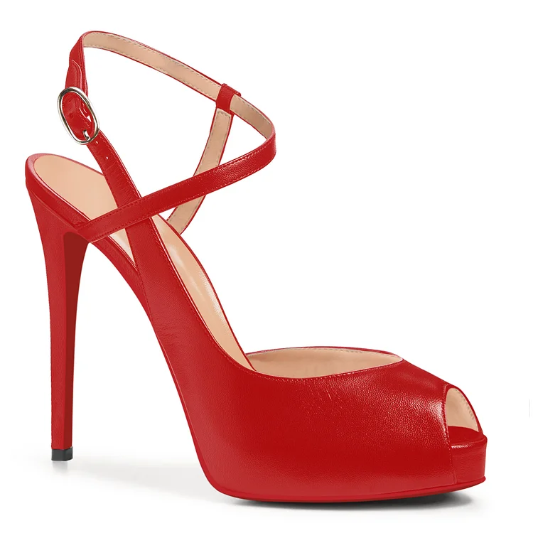 120mm Women Slingback Matte Pumps Ankle Strap Stiletto Peep Toe Dress Red Bottoms Shoes VOCOSI VOCOSI