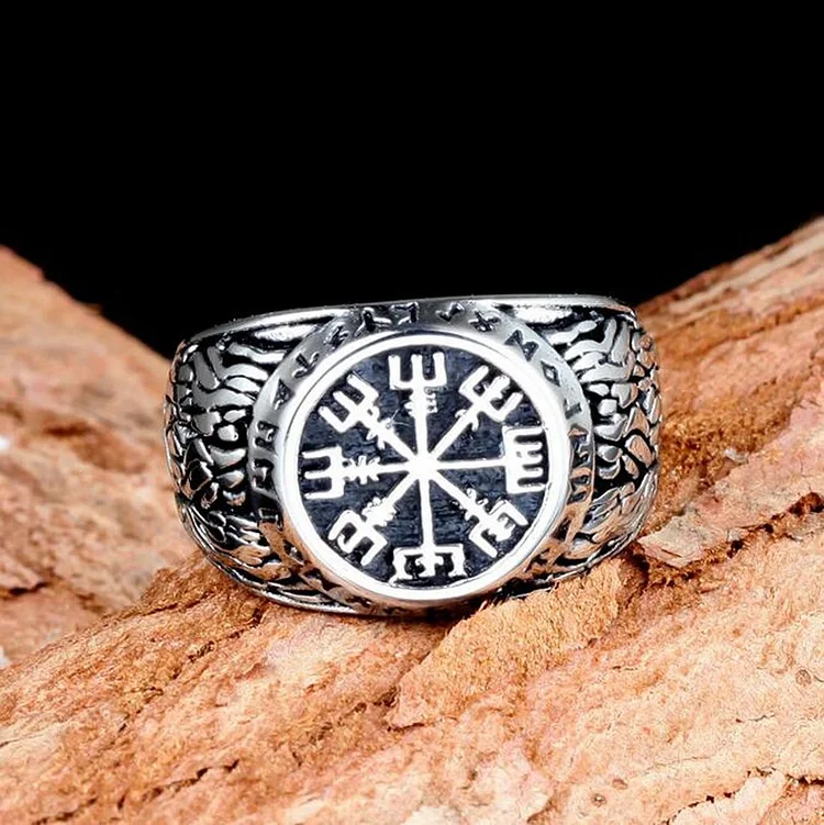 Odin Vegvisir And Rune Pattern Ring