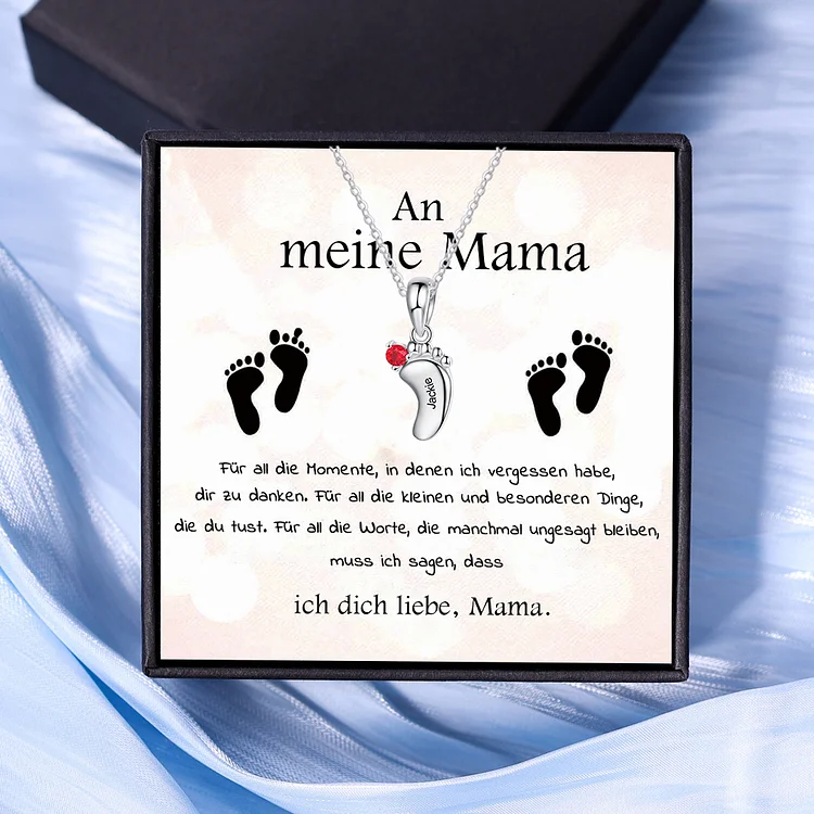 Kettenmachen Personalisierter 1 Name & 1 Geburtsstein Baby Fuß Halskette-An meine Mama-Geschenk mit Nachrichtenkarte