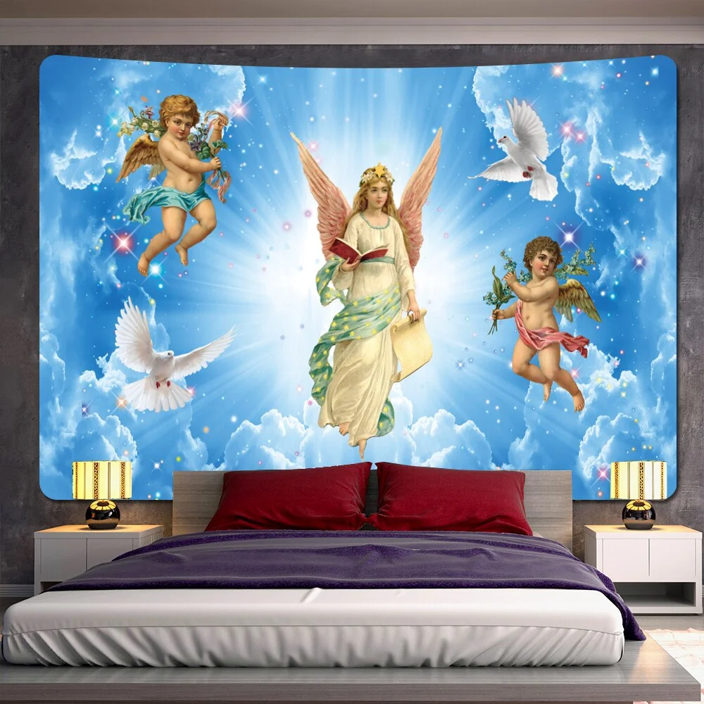 Nigikala Church mural Angel home decor psychedelic scene tapestry Bohemian decorative sheet sofa blanket Hippie yoga mat
