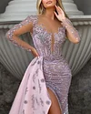 Women's Slit Mesh Embroidered Prom Dress