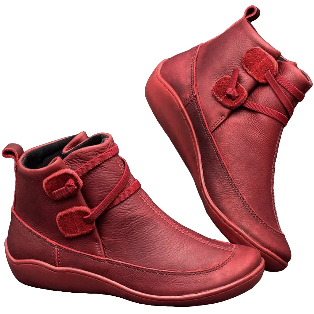 Women Arch Support Ankle Boots Vintage Punk Slip on Cross Strappy