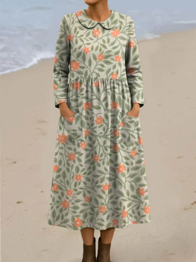 Women's Vintage Floral Art Print Casual Cotton Dress