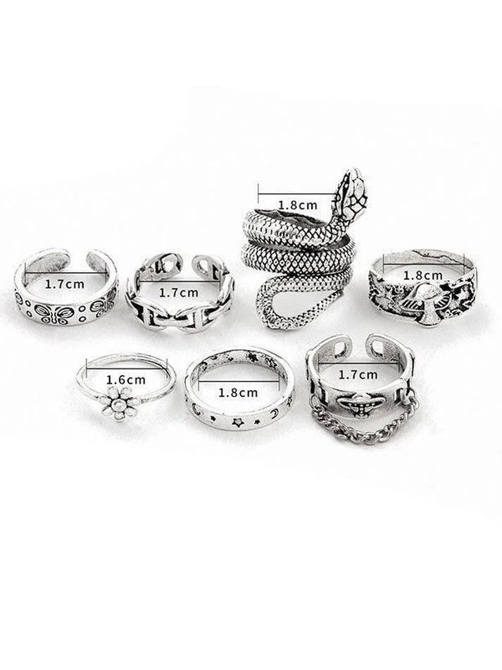 Brownm 7pcs Engraved Ring Set