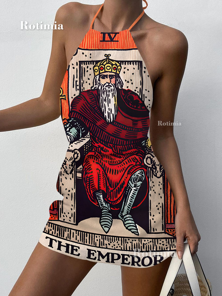 THE EMPEROR Print Sleeveless Suspenders Dress