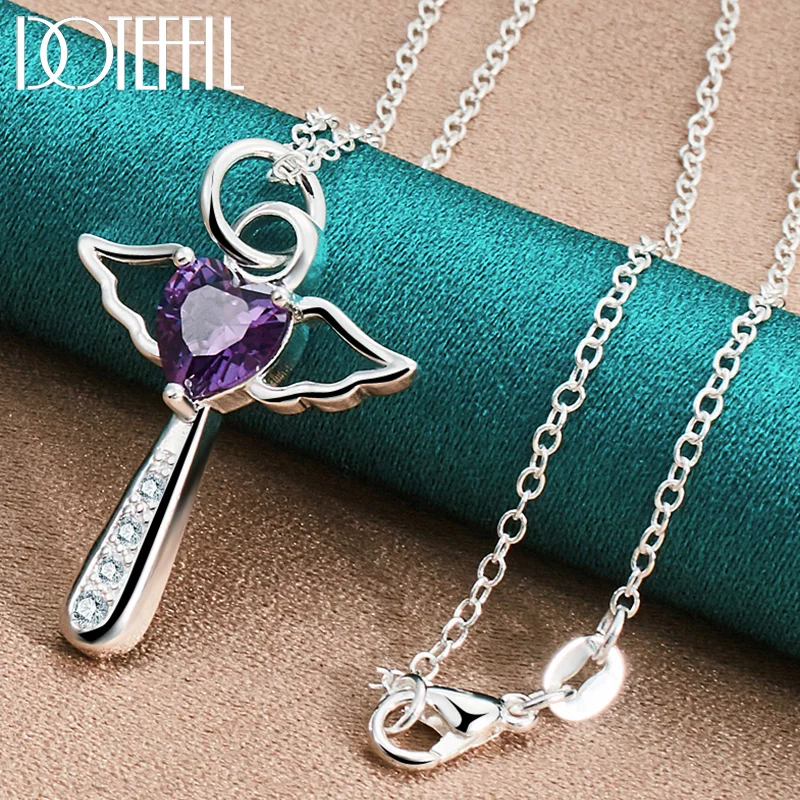 DOTEFFIL 925 Sterling Silver AAA Zircon Cross Pendant Necklace 16-30 Inch Chain For Women Man Jewelry