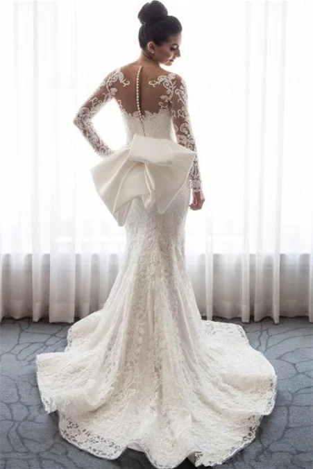 Glamorous Lace Mermaid Wedding Dress with Detachable Skirt - Long Sleeves main image 1