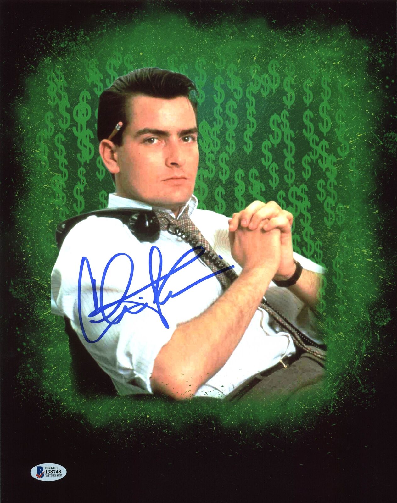 Charlie Sheen Wall Street Authentic Signed 11X14 Photo Poster painting BAS Witnessed 9