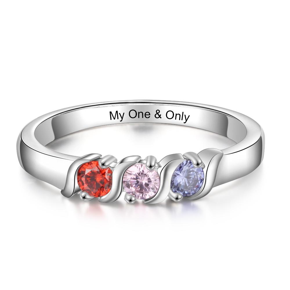 Mother Ring Personalized with 3 Stones Engraved Band Ring Custom