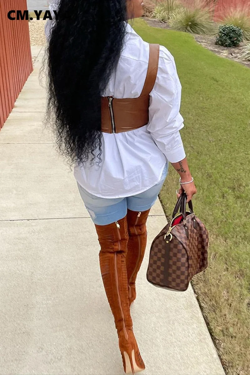 CM.YAYA Women Solid Sleeveless Faux Leather PU Tank Tops Fashion Tunic Crop Tops