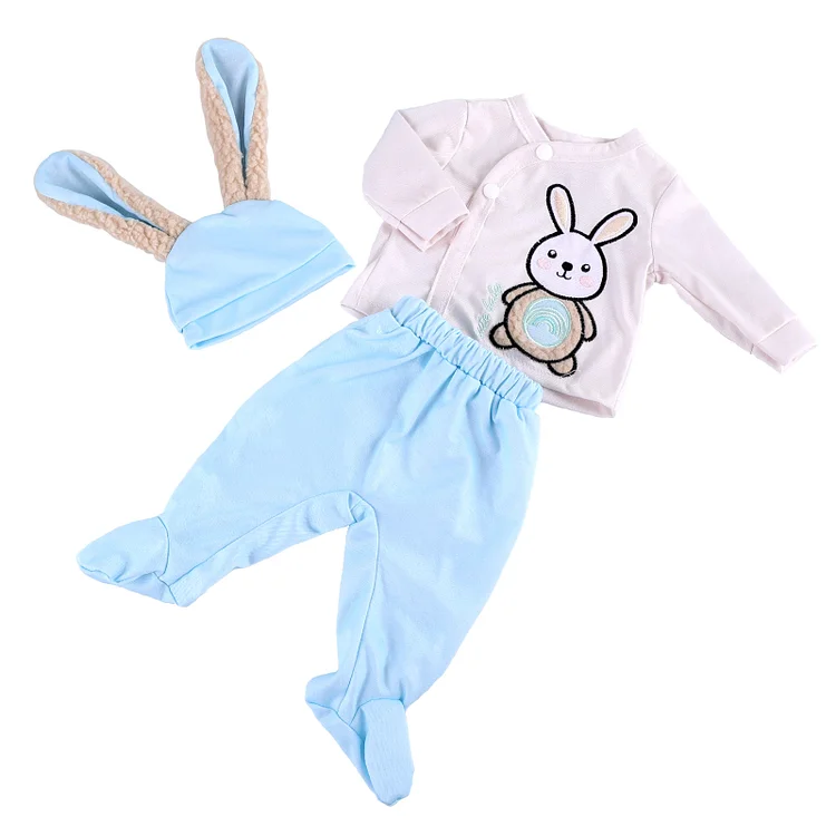 For 17"-20" Reborn Baby Doll Blue Clothing 3-Pieces Set Accessories Rebornartdoll® RSAW-Rebornartdoll®