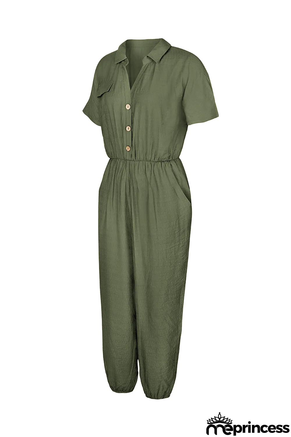 Summer Casual Solid Button Up Loose Jumpsuit