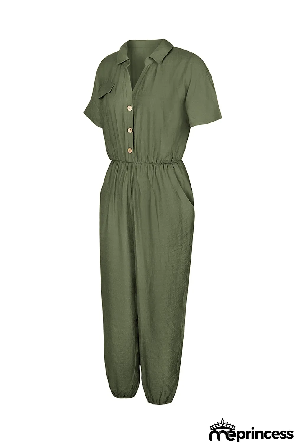 Summer Casual Solid Button Up Loose Jumpsuit