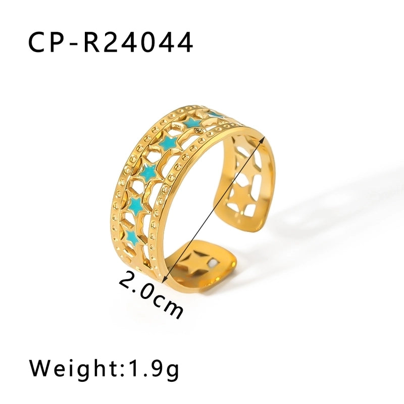 Vintage Style Modern Style Minimalist Geometric 304 Stainless Steel Natural Stone 18K Gold Plated Enamel Open Rings