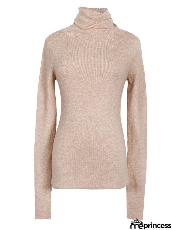 Simple Skinny Long Sleeves Solid Color Sweater Tops