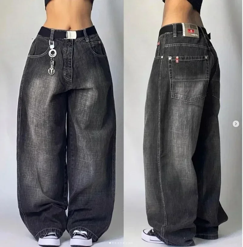 Aonga Harajuku retro jeans skull watermark loose slouchy jeans men women y2k gothic hip hop skateboard pants street wear mom jeans aonga