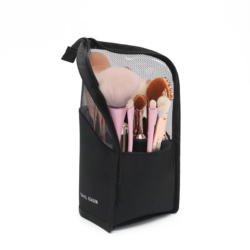 1 PC Stand Cosmetic Bag for Women Clear Zipper Makeup Bag Travel Female Makeup Brush Holder Organizer Toiletry Bag