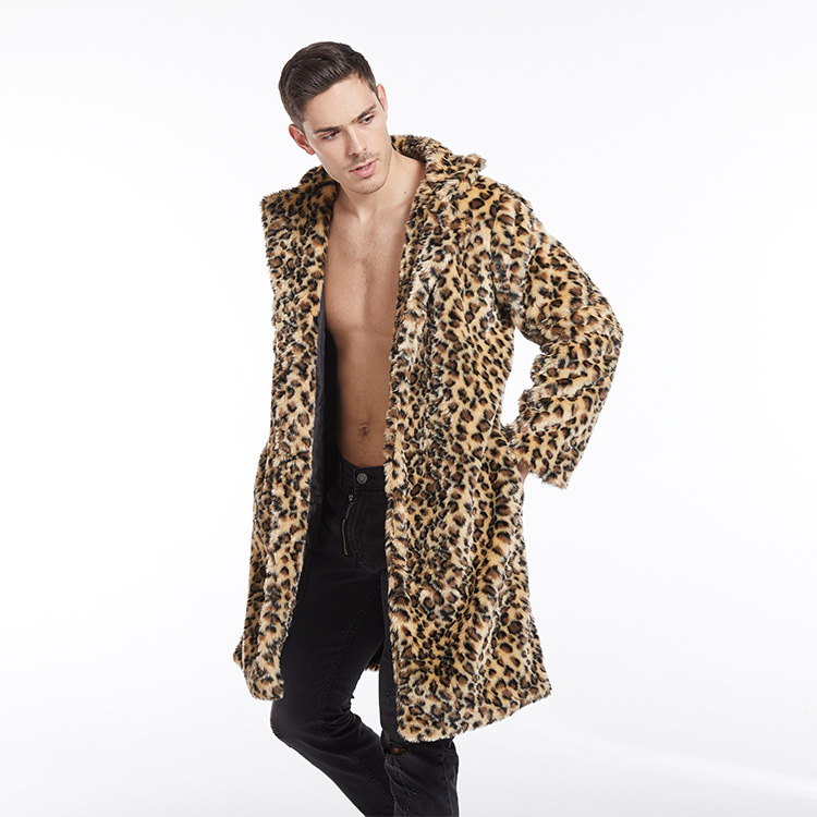 Men's Jacquard Leopard-print Large Long Coat