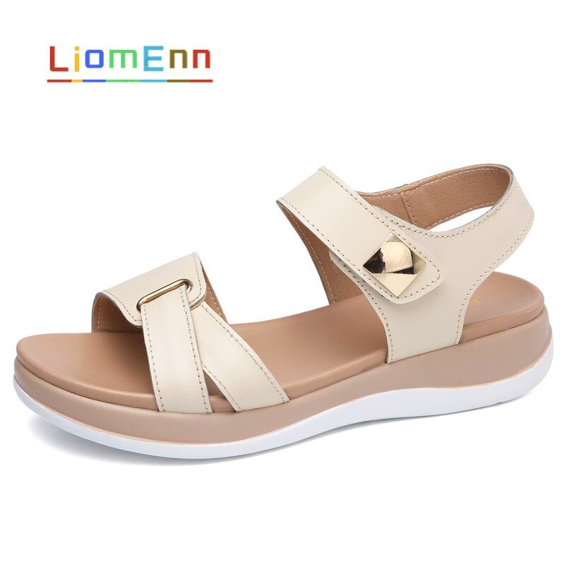 Women's White Sandals 2021 New Summer Ladies Genuine Leather Flat Sandals Women Soft Comfort Korean Beach Slippers zapatos mujer