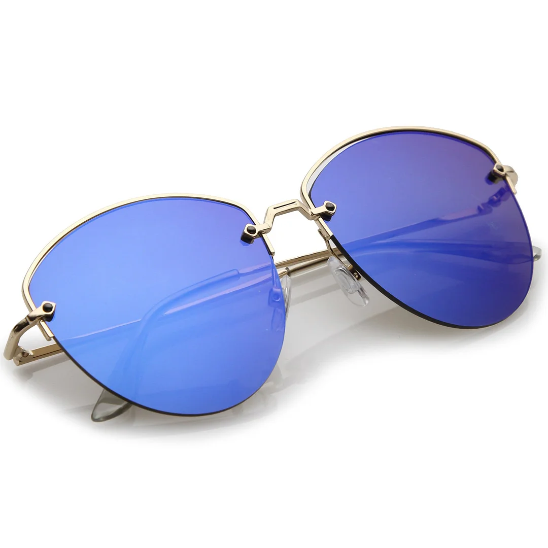 Modern Metal Nose Bridge Mirrored Flat Lens Semi-Rimless glasses 60mm