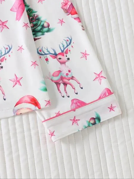 Two-piece Set Women's Christmas Print Button Front Pocket Shirt & Elastic Waist Pants Pyjama, Casual Comfy Long Sleeve Collared Top & Trousers Pyjama Set, Women's Sleepwear for Spring & Fall