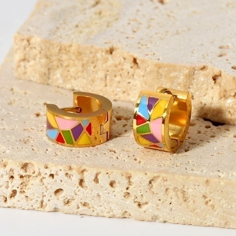 1 Pair IG Style Color Block Epoxy Plating 201 Stainless Steel 18K Gold Plated Earrings