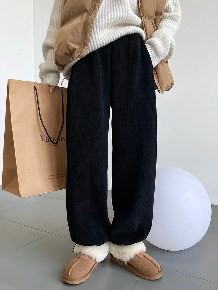 Loose Solid Color Thickened Corduroy Pants - yankia