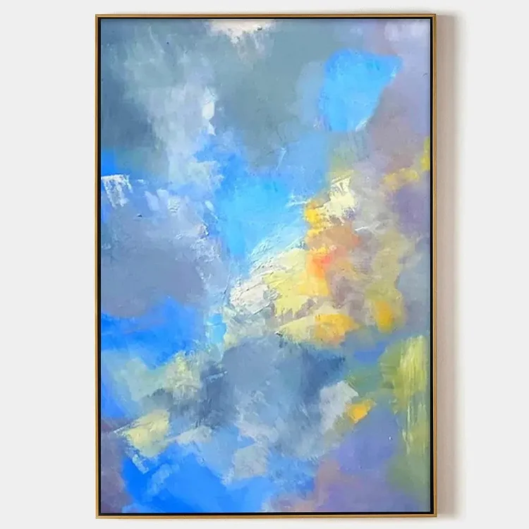 SKYSCAPE SERENADE: Abstract Painting, Blue and Yellow Wall Art, Textured Canvas, Vertical（Canvas painting）